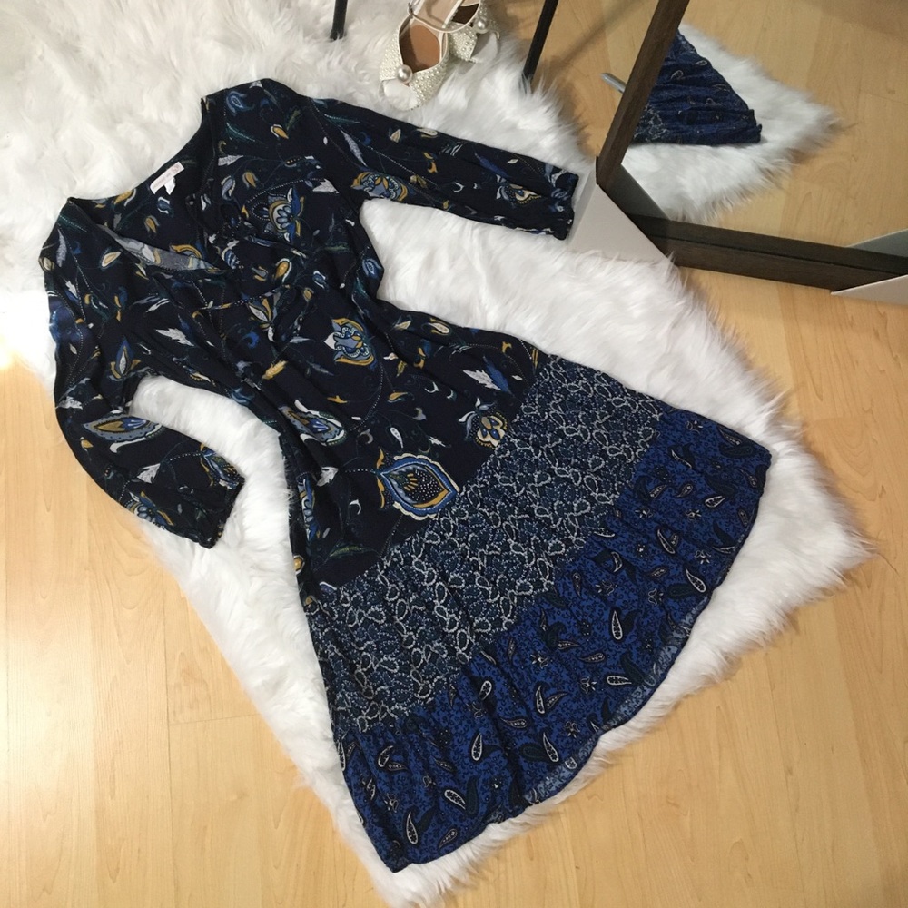 Blue patchwork boho dress